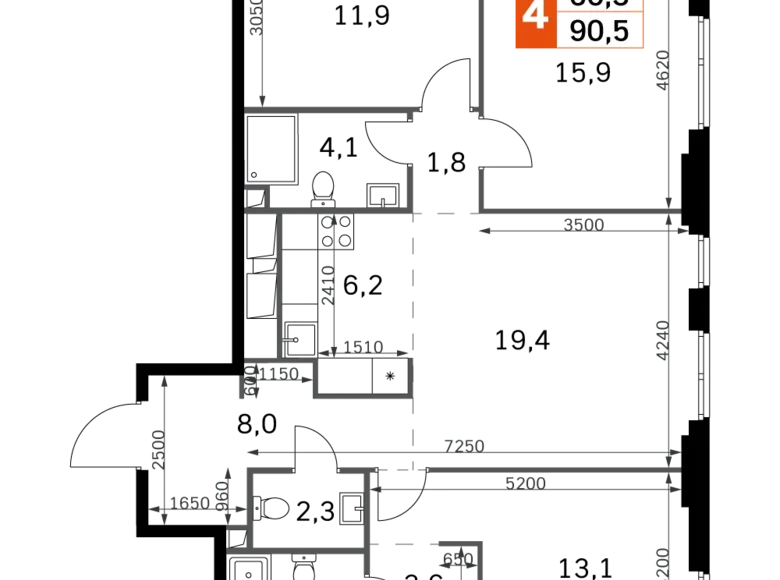 Wohnung 4 zimmer 91 m² Nordwestlicher Verwaltungsbezirk, Russland