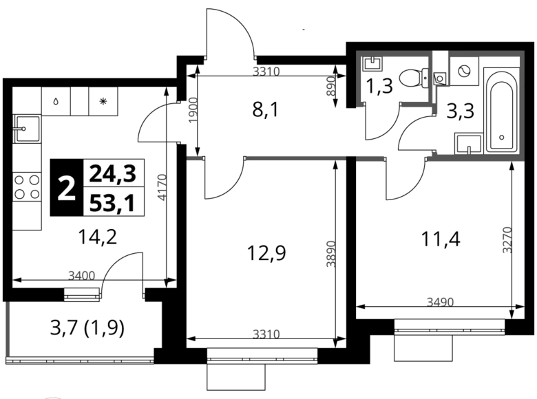 Wohnung 2 zimmer 53 m² Leninsky District, Russland