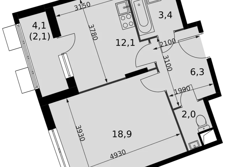 Квартира 1 комната 45 м² Развилка, Россия