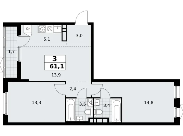 Apartamento 3 habitaciones 61 m² poselenie Sosenskoe, Rusia