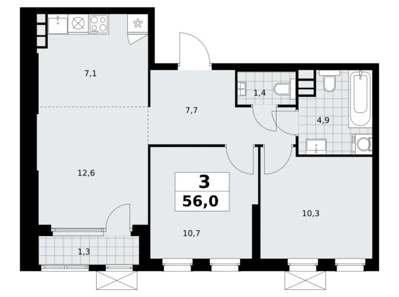 Квартира 3 комнаты 56 м² Юго-Западный административный округ, Россия