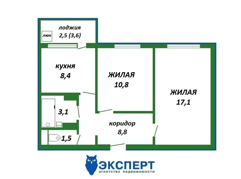 2 room apartment 50 m² Baraulianski sielski Saviet, Belarus