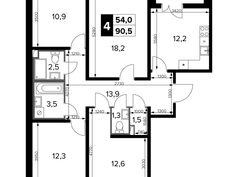 Apartamento 4 habitaciones 91 m² South-Western Administrative Okrug, Rusia