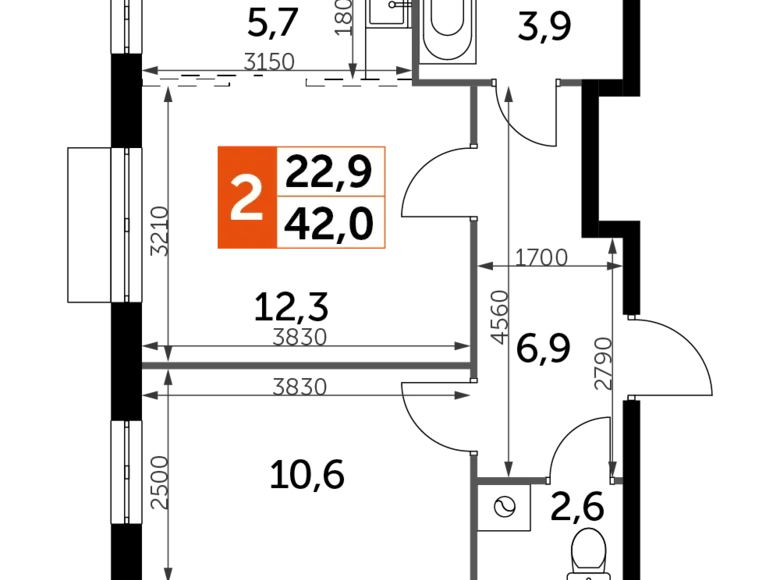 Mieszkanie 2 pokoi 42 m² Razvilka, Rosja