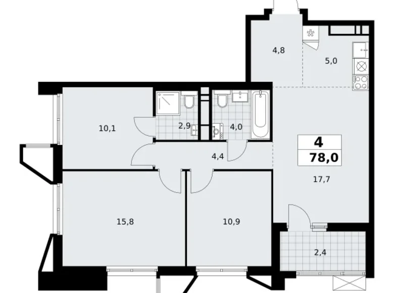 Квартира 4 комнаты 78 м² поселение Сосенское, Россия