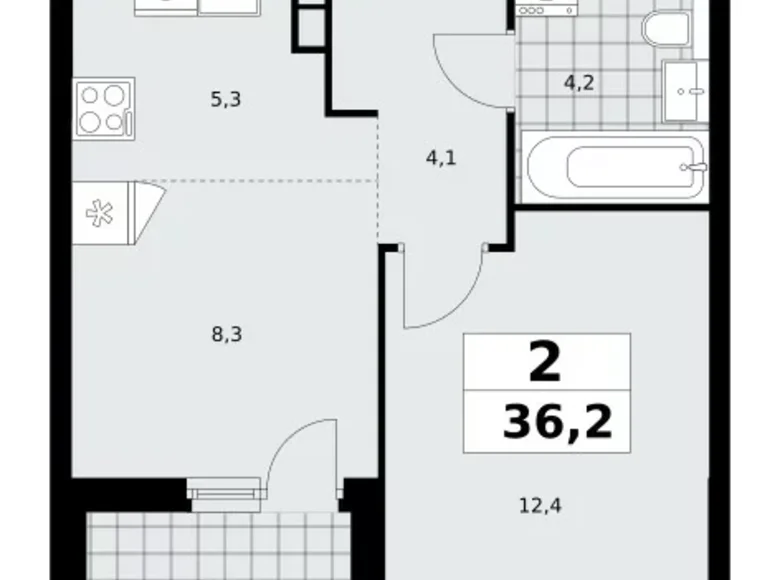 Квартира 2 комнаты 36 м² Москва, Россия