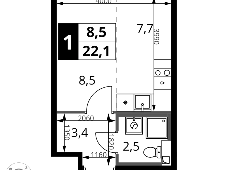 1 room studio apartment 22 m² Khimki, Russia