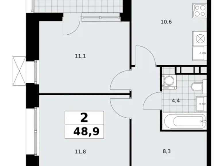 Квартира 2 комнаты 49 м² поселение Сосенское, Россия