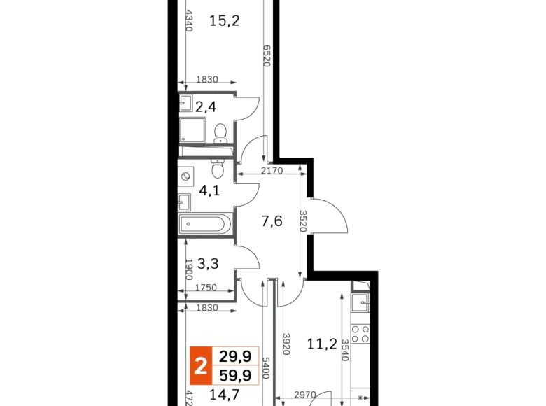 Apartamento 2 habitaciones 60 m² Moscú, Rusia