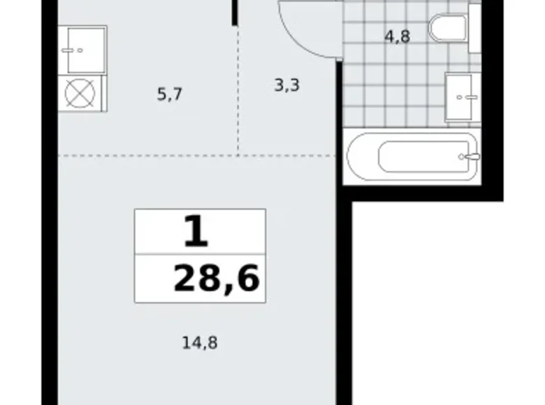 Квартира 1 комната 29 м² поселение Сосенское, Россия