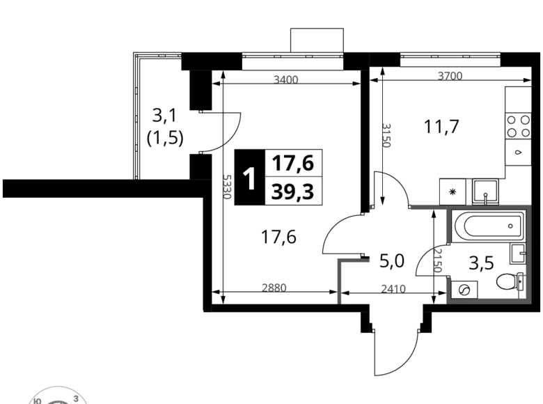 Квартира 1 комната 39 м² Химки, Россия