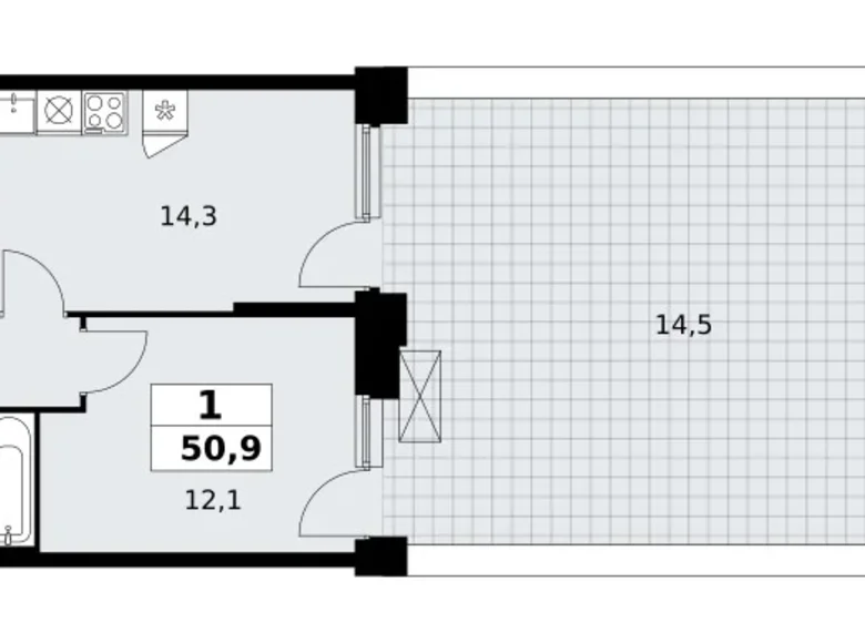 Appartement 1 chambre 51 m² poselenie Sosenskoe, Fédération de Russie