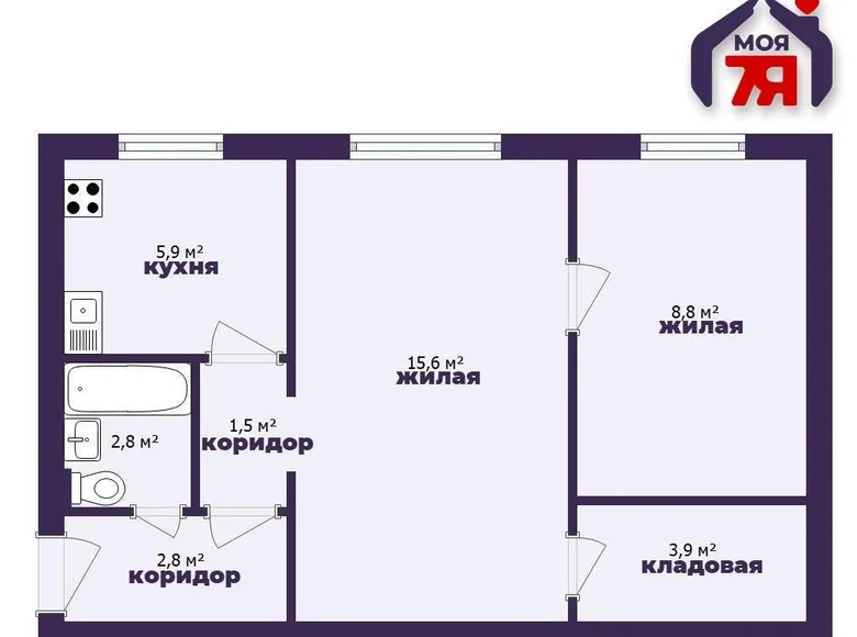 Wohnung 2 Zimmer 41 m² Schodsina, Weißrussland