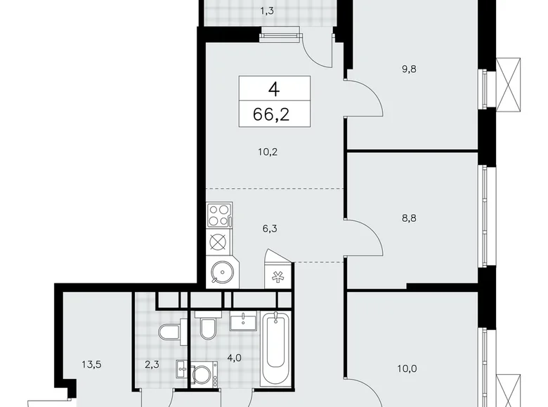 Wohnung 4 Zimmer 66 m² Moskau, Russland