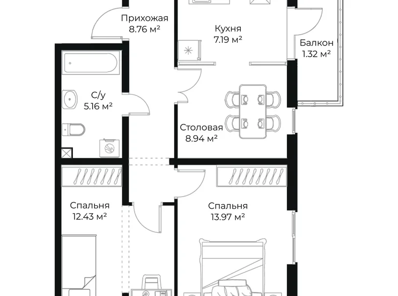 Квартира 3 комнаты 58 м² Ташкент, Узбекистан