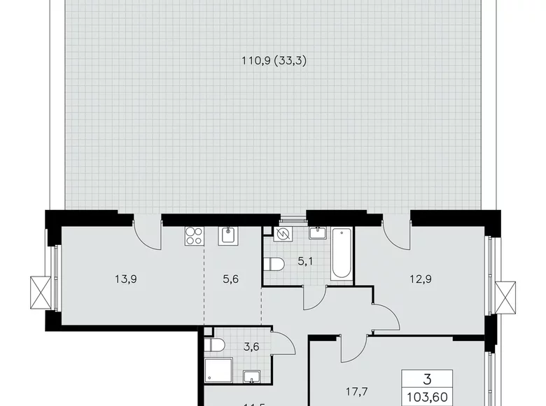 3 room apartment 104 m² Moscow, Russia