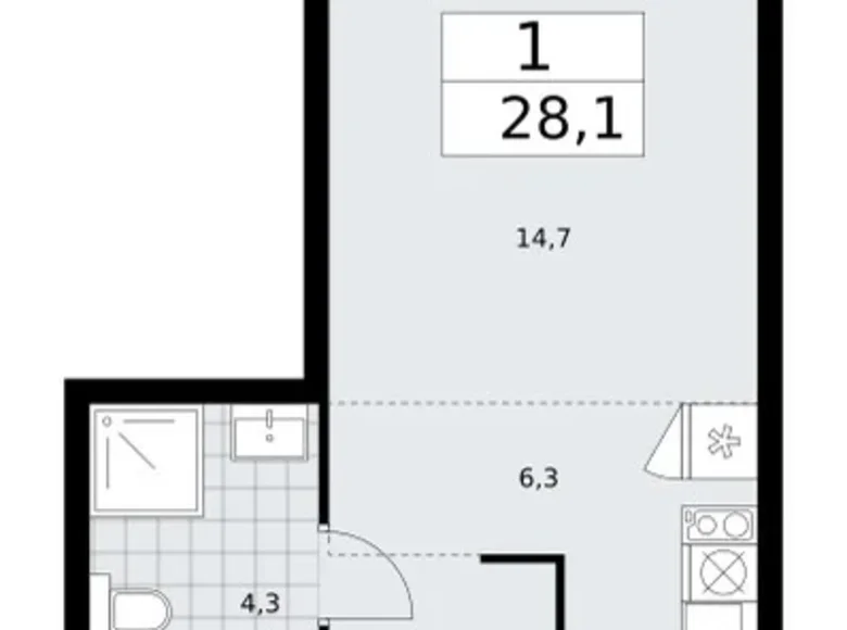 Mieszkanie 1 pokój 28 m² Troick, Rosja