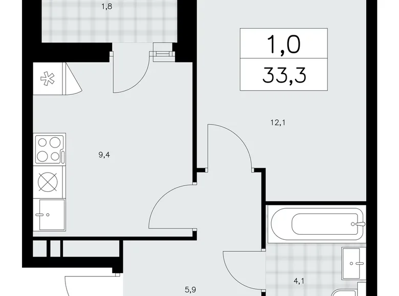 Apartamento 1 habitación 33 m² poselenie Sosenskoe, Rusia