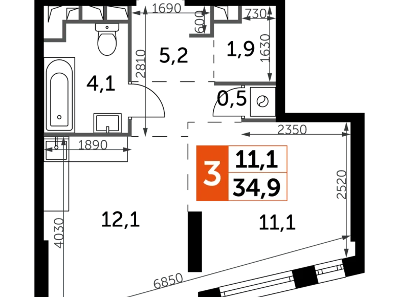 Квартира 1 комната 35 м² Москва, Россия