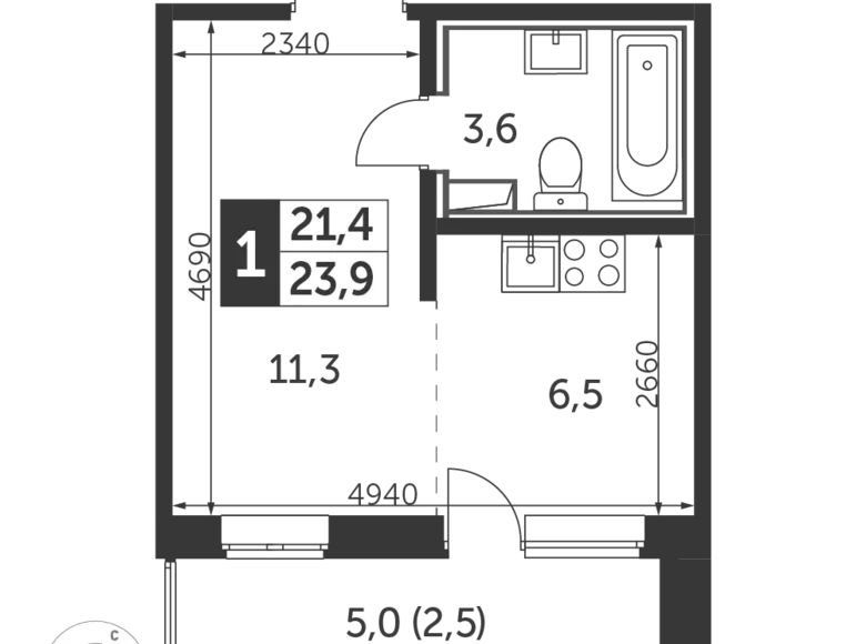 Estudio 1 habitación 25 m² Liúbertsy, Rusia