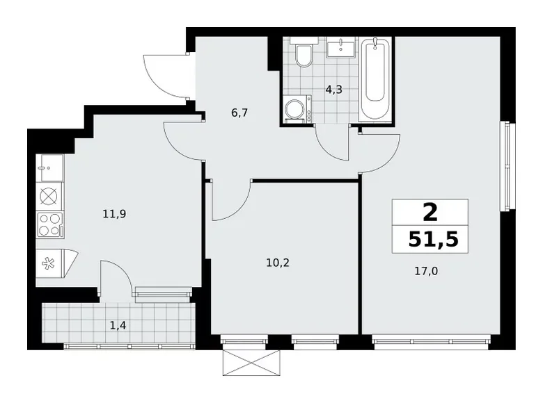 Квартира 2 комнаты 52 м² поселение Сосенское, Россия