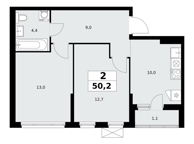 2 room apartment 50 m² poselenie Sosenskoe, Russia