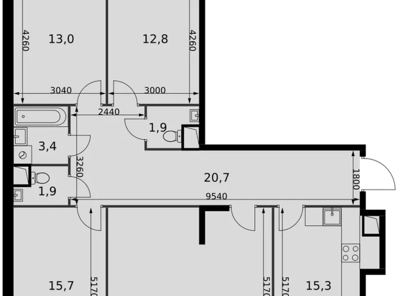 4 room apartment 115 m² Razvilka, Russia