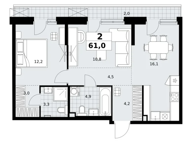 Квартира 2 комнаты 61 м² район Коммунарка, Россия