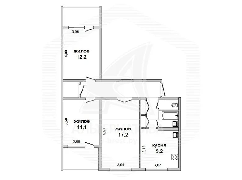 Apartamento 3 habitaciones 69 m² Muchaviecki sielski Saviet, Belarús
