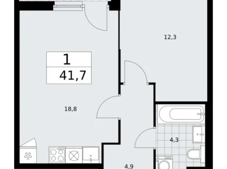 Apartamento 1 habitación 42 m² Troitsk, Rusia