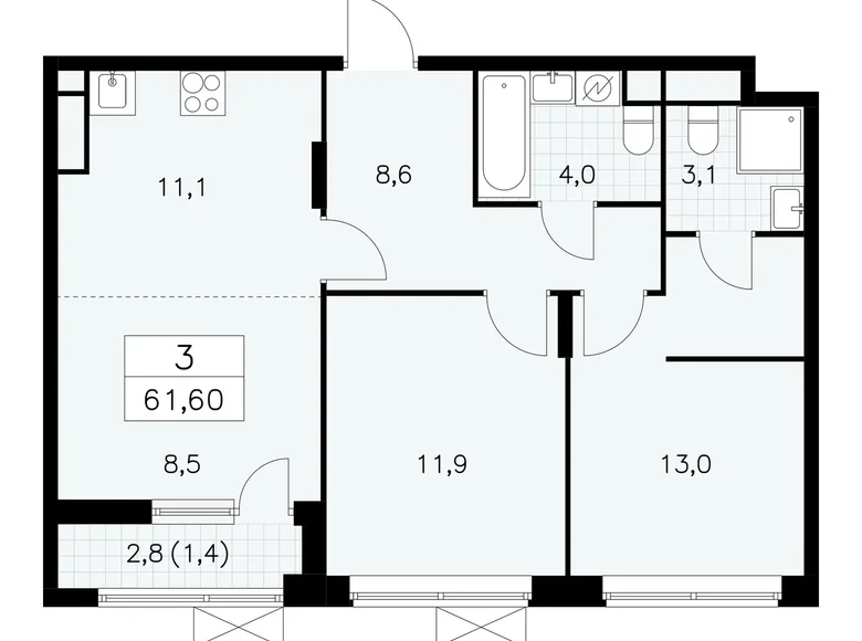 Wohnung 3 zimmer 62 m² poselenie Sosenskoe, Russland