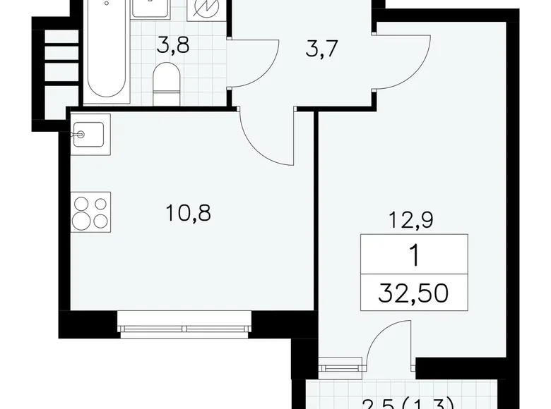 Apartamento 1 habitación 33 m² poselenie Sosenskoe, Rusia