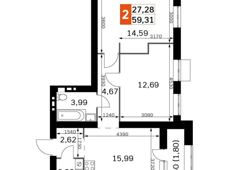 Квартира 2 комнаты 59 м² Одинцовский городской округ, Россия