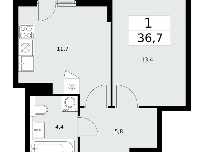 Appartement 1 chambre 37 m² poselenie Sosenskoe, Fédération de Russie