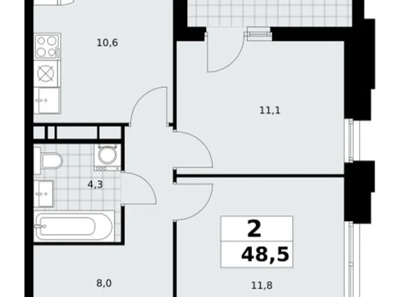 Квартира 2 комнаты 49 м² поселение Сосенское, Россия