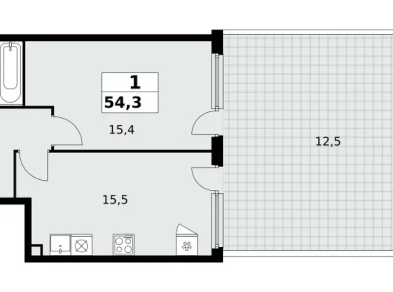 Квартира 1 комната 54 м² Москва, Россия