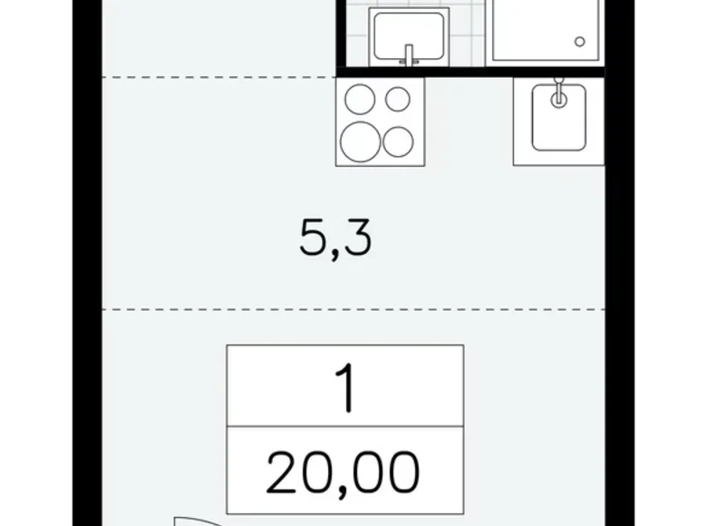 1 room apartment 20 m² Moscow, Russia