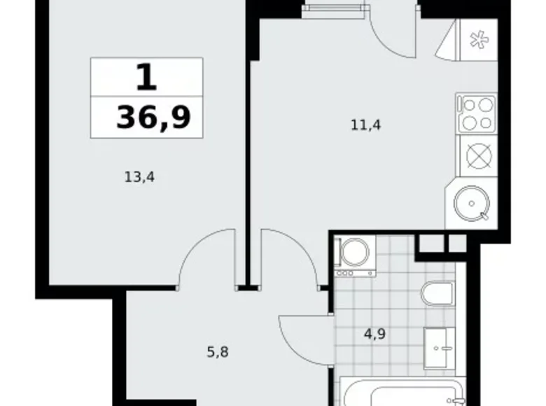 Apartamento 1 habitación 37 m² poselenie Sosenskoe, Rusia