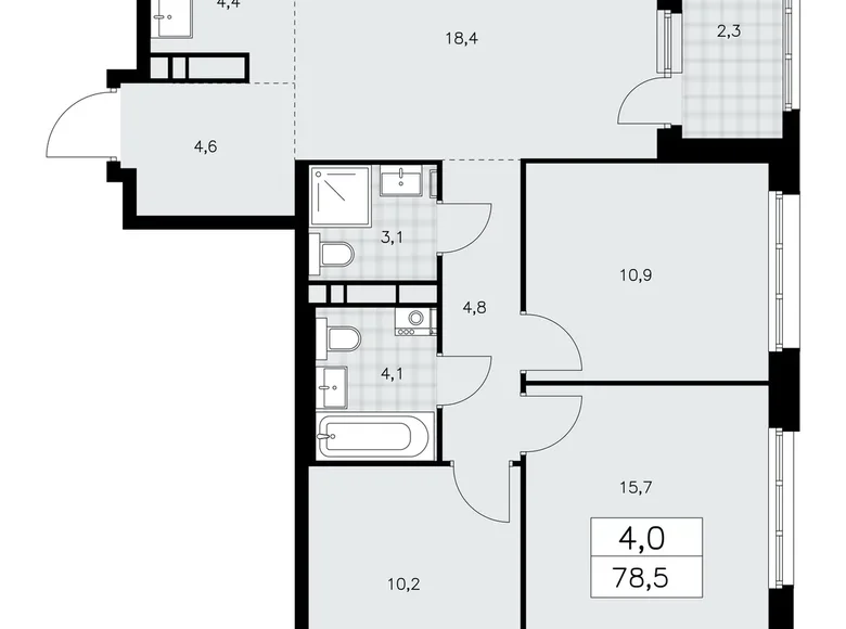 Apartamento 4 habitaciones 79 m² poselenie Sosenskoe, Rusia