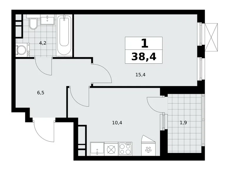 Квартира 1 комната 38 м² Москва, Россия