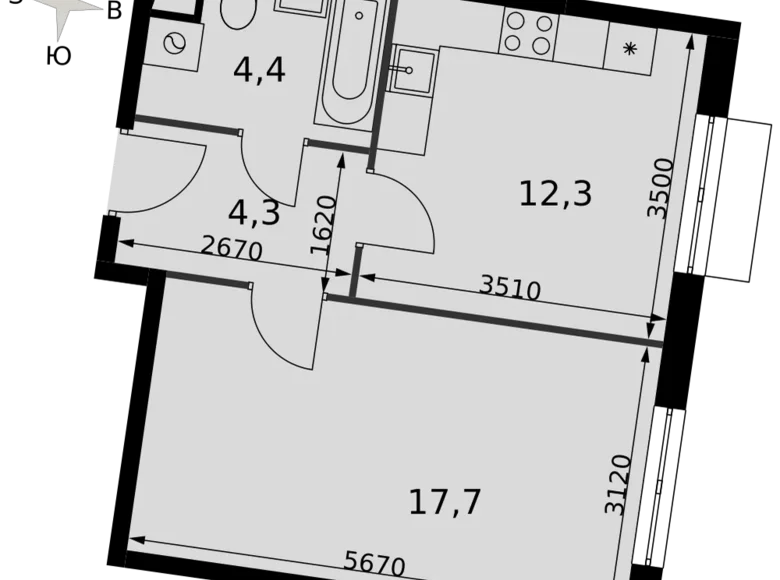 Mieszkanie 1 pokój 39 m² Razvilka, Rosja