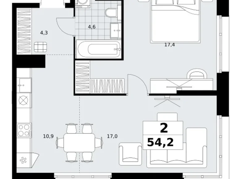 Appartement 2 chambres 54 m² Kommunarka, Russie