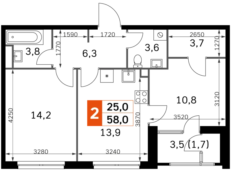 Appartement 2 chambres 58 m² Moscou, Russie