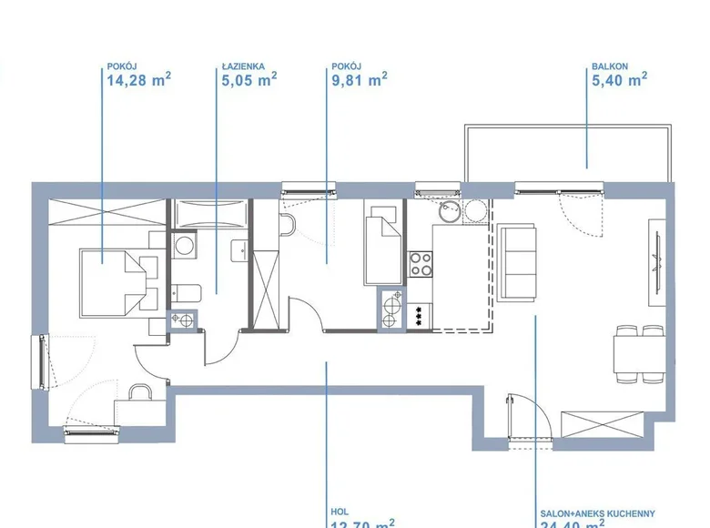Mieszkanie 3 pokoi 66 m² Warszawa, Polska