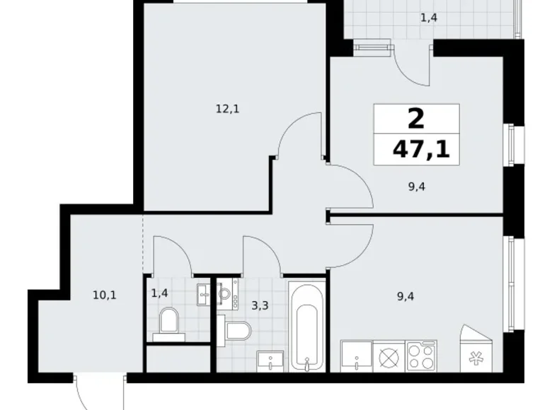 Appartement 2 chambres 47 m² Postnikovo, Fédération de Russie