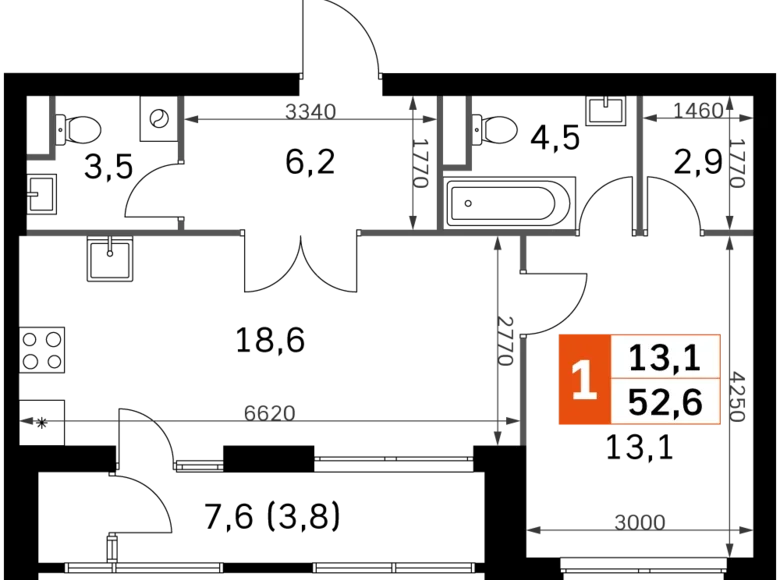 Appartement 2 chambres 53 m² Moscou, Russie