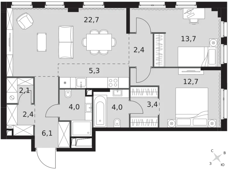 Mieszkanie 3 pokoi 79 m² North-Western Administrative Okrug, Rosja