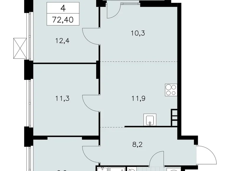 4 room apartment 72 m² Moscow, Russia