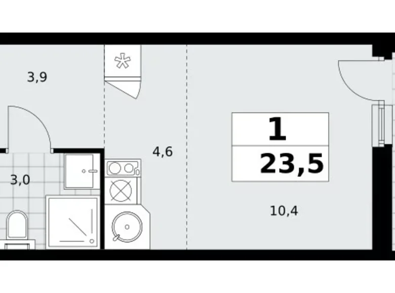 1 room apartment 24 m² Moscow, Russia