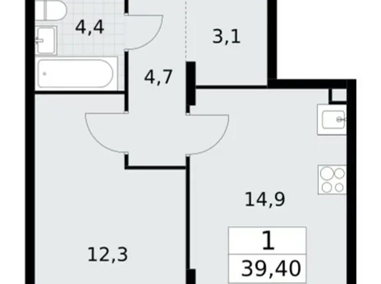 Wohnung 1 zimmer 39 m² poselenie Sosenskoe, Russland